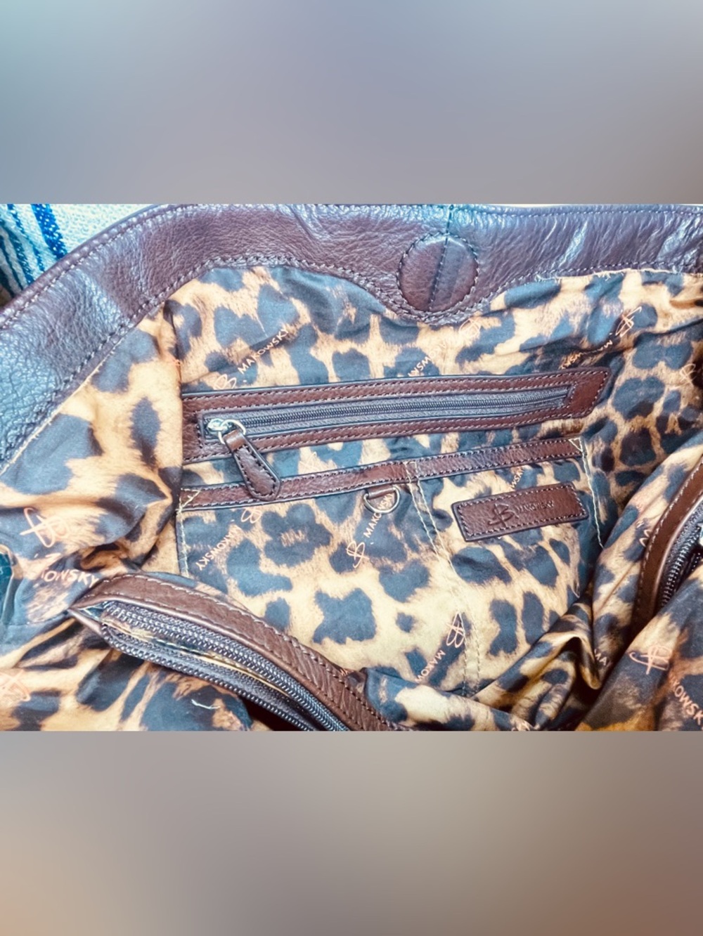 B. Makowsky Andrea leopard print cowhide leather hobo tote purse - Picture 5 of 7